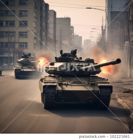A tank corps involved in an urban battle A tank corps involved in an urban battle 102221661