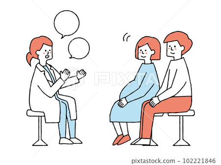 A pregnant woman who goes to a checkup with her husband 102221846