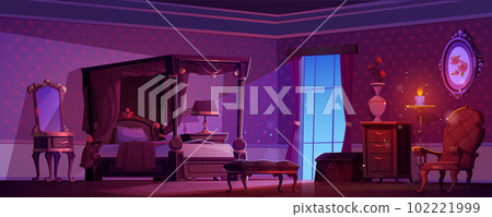 Victorian night bedroom interior, royal furniture 102221999