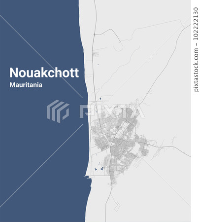 Nouakchott, Mauritania map. Detailed map of Nouakchott city administrative area. Cityscape panorama illustration. Road map with highways, streets, rivers. Nouakchott, Mauritania map. Detailed map of Nouakchott city administrative area. Cityscape panorama illustration. Road map with highways, streets, rivers. 102222130