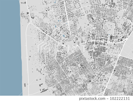 Nouakchott, Mauritania, map. Detailed map of Nouakchott city administrative area. Cityscape urban panorama. Outline map with buildings, water, forest. Nouakchott, Mauritania, map. Detailed map of Nouakchott city administrative area. Cityscape urban panorama. Outline map with buildings, water, forest. 102222131