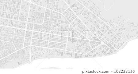 White and light grey Bangui city area, Central African Republic, vector background map, roads and water illustration. Widescreen proportion, digital flat design. White and light grey Bangui city area, Central African Republic, vector background map, roads and water illustration. Widescreen proportion, digital flat design. 102222136