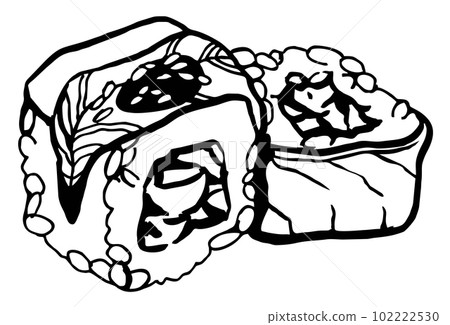 hand draw line art vector illustration sketch japanese food roll rice fish 102222530