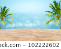 Tropical beautiful seascape view of Sand beach and blurred blue sky with bokeh sunlight in background. 102222602