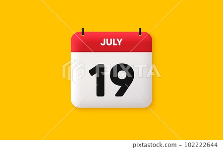 Calendar date 3d icon. 19th day of the month icon. Event schedule date. Meeting appointment time. Agenda plan, July month schedule 3d calendar and Time planner. 19th day day reminder. Vector 102222644