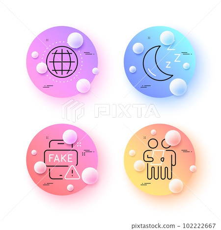 Moon, Survey and Fake news minimal line icons. 3d spheres or balls buttons. Globe icons. For web, application, printing. Night dream, Contract, Wrong information. Internet world. Vector Moon, Survey and Fake news minimal line icons. 3d spheres or balls buttons. Globe icons. For web, application, printing. Night dream, Contract, Wrong information. Internet world. Vector 102222667
