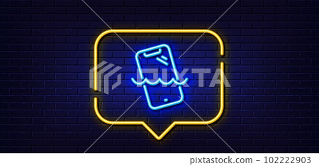Neon light speech bubble. Smartphone waterproof line icon. Phone sign. Mobile device symbol. Neon light background. Smartphone waterproof glow line. Brick wall banner. Vector Neon light speech bubble. Smartphone waterproof line icon. Phone sign. Mobile device symbol. Neon light background. Smartphone waterproof glow line. Brick wall banner. Vector 102222903
