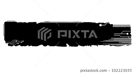 Rectangular design element silhouette in tech style isolated on white. Long tech plate with copy space. Clipart. 102223035