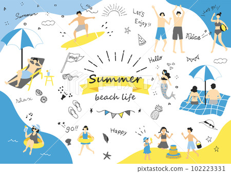 Summer material collection of people playing in the sea 102223331