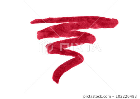 Red lip liner stroke isolated on white background. Lip pencil stroke for design. 102226488