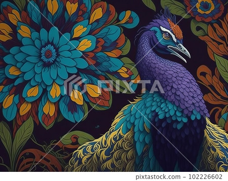 Feathers in Full Display: Colorful Peacock Wallpaper and Mural Background. Generative AI. 102226602