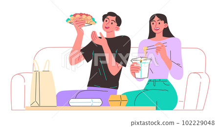 Young people eating at home 102229048