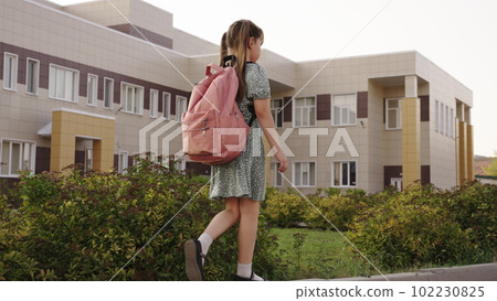 girl balance game. change school game. feet child school yard. schoolboy balance concept. bag backpack briefcase knapsack. happy schoolboy. childhood street. girl daughter student. education person 102230825