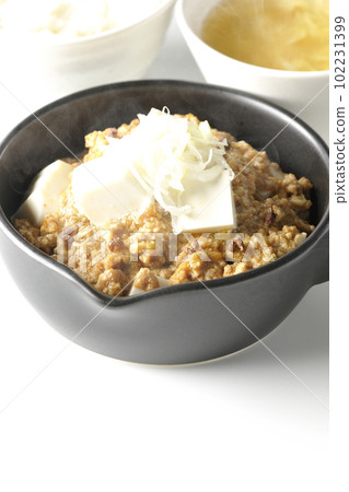 Spicy hot mapo tofu with plenty of tofu, rice and egg soup Spicy hot mapo tofu with plenty of tofu, rice and egg soup 102231399