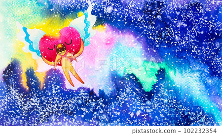 red heart flying across universe abstract mind spiritual mental health helping love power angel wing support healing soul spirit art illustration watercolor painting fantasy digital collage 102232354