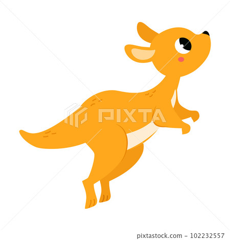 Cute Baby Kangaroo or Joey Character as Marsupial Mammal Leaping on Hind Legs Vector Illustration 102232557