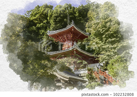 水彩風格的四國 88 寺 3 金泉寺多寶塔德島縣板野町 102232808