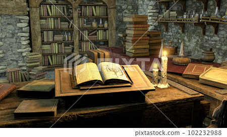 Antique Books In An Old House 3D Illustration Stock Illustration   102232988 