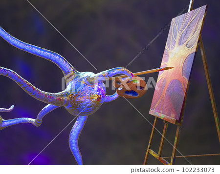 Neuronal cell paints a picture, conceptual 3D illustration Neuronal cell paints a picture, conceptual 3D illustration 102233073