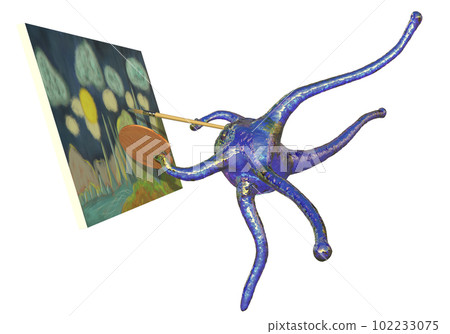 Neuronal cell paints a picture, conceptual 3D illustration Neuronal cell paints a picture, conceptual 3D illustration 102233075
