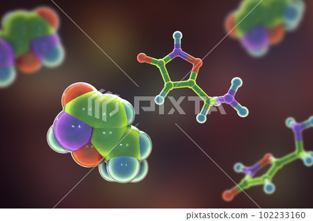 Muscimol molecule, 3D illustration Muscimol molecule, 3D illustration 102233160