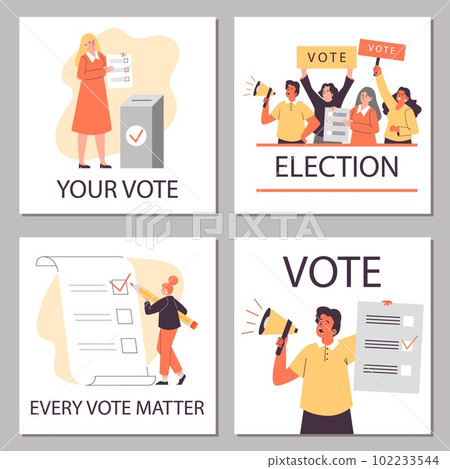 Political election and democratic vote campaign banners flat vector illustration. Political election and democratic vote campaign banners flat vector illustration. 102233544