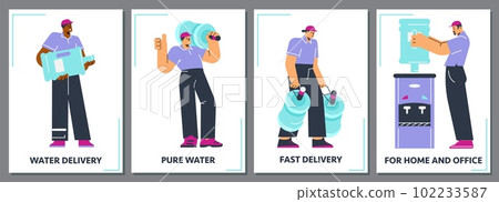 Set of posters with man holding large water bottles flat style Set of posters with man holding large water bottles flat style 102233587