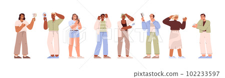 Set of people suffering from alopecia sickness, flat vector illustration isolated on white background. Set of people suffering from alopecia sickness, flat vector illustration isolated on white background. 102233597