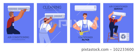 Air conditioner maintenance service advertising banners set, flat vector illustration. Air conditioner maintenance service advertising banners set, flat vector illustration. 102233600
