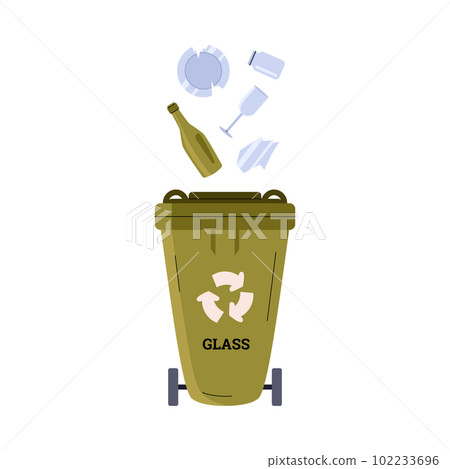 Garbage container for glass recycle, flat vector illustration isolated on white background. Garbage container for glass recycle, flat vector illustration isolated on white background. 102233696