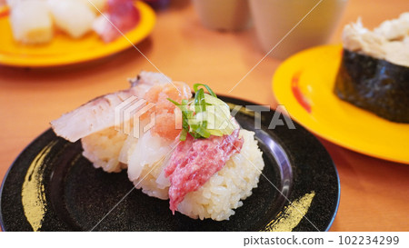 Japanese conveyor belt sushi menu (nigiri sushi) 102234299