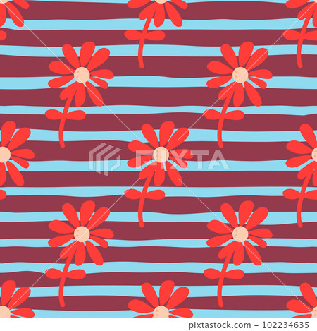 Chamomile flower seamless pattern in naive art style. Cute little daisy floral ornament wallpaper. 102234635