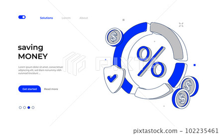 Circle diagram with coins, shield, and percentage 102235461