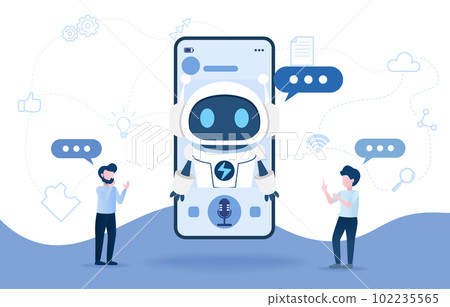 Artificial intelligence conversation network concept. AI system communicate with human natural language. Artificial intelligence conversation network concept. AI system communicate with human natural language. 102235565