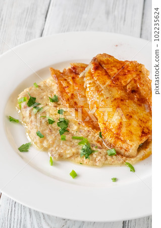Fried fish with skordalia 102235624
