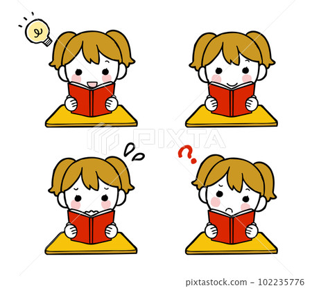 Illustration set of a girl reading a book Illustration set of a girl reading a book 102235776