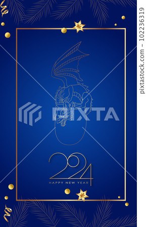 Golden dragon, the symbol of the New Year 2024 on a black background 102236319