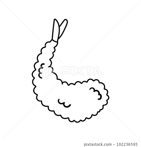 Vector illustration of ebi tempura. Japanese food in doodle sketch style. Shrimp fried in batter 102236595