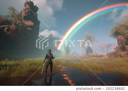 rainbow on magic spell landscape illustration generative ai rainbow on magic spell landscape illustration generative ai 102236682