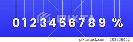 Numbers hanging on ropes or threads. Vector 102236992