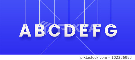 Hanging abc. Hanging letters on ropes. Vector 102236993