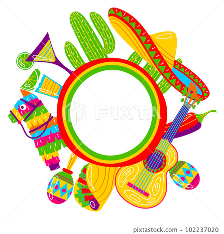 Cinco de Mayo greeting card. Mexican holiday items. Cinco de Mayo greeting card. Mexican holiday items. 102237020