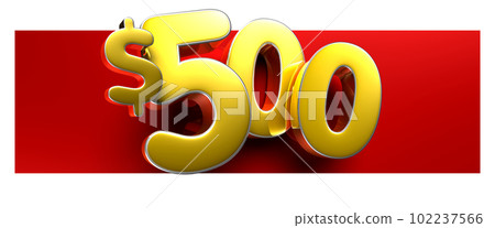 Price tag 500 dollar gold 3D. 102237566