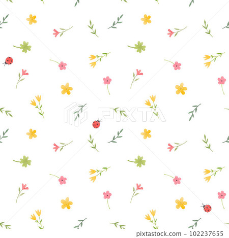 Beautiful children's seamless pattern with hand drawn watercolor cute flowers. Stock illustration. Beautiful children's seamless pattern with hand drawn watercolor cute flowers. Stock illustration. 102237655