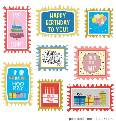 happy birthday mark set,hand drawn cards isolated on white backg 102237720