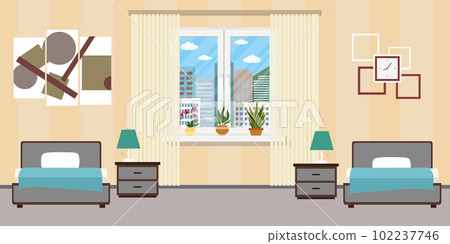 Hotel room or Bedroom Interior flat design.Home furniture. 102237746