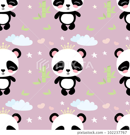 Cute panda bear with crown and bamboo Seamless pattern backgroun 102237767