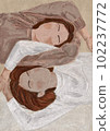 Sisterhood. Two abstract women are laying together. Abstract boho poster. Bohemian art print. Modern contemporary illustration for a poster or postcard 102237772