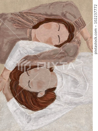 Sisterhood. Two abstract women are laying together. Abstract boho poster. Bohemian art print. Modern contemporary illustration for a poster or postcard Sisterhood. Two abstract women are laying together. Abstract boho poster. Bohemian art print. Modern contemporary illustration for a poster or postcard 102237772