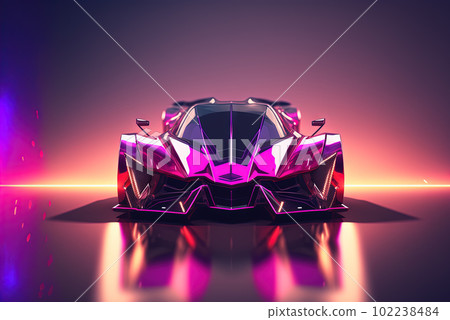 Abstract futuristic car with shiny reflections. Beautiful conceptual supercar. Generated AI 102238484